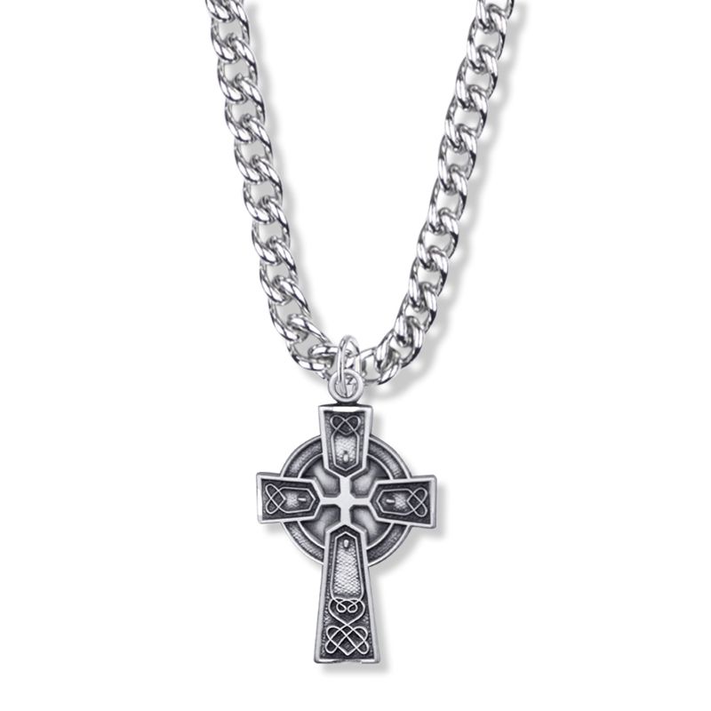 Silver Black Rhodium Celtic Cross Trinity Knot Necklace