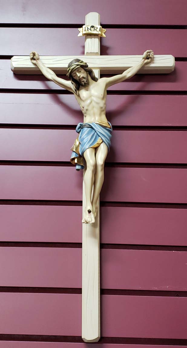 Church Crucifix, Italian Corpus, Red or Blue Drape, Wooden Cross, USA