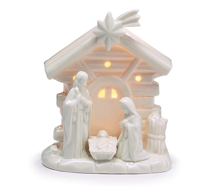 10pc White Porcelain Christmas Nativity Scene Ornament Set 