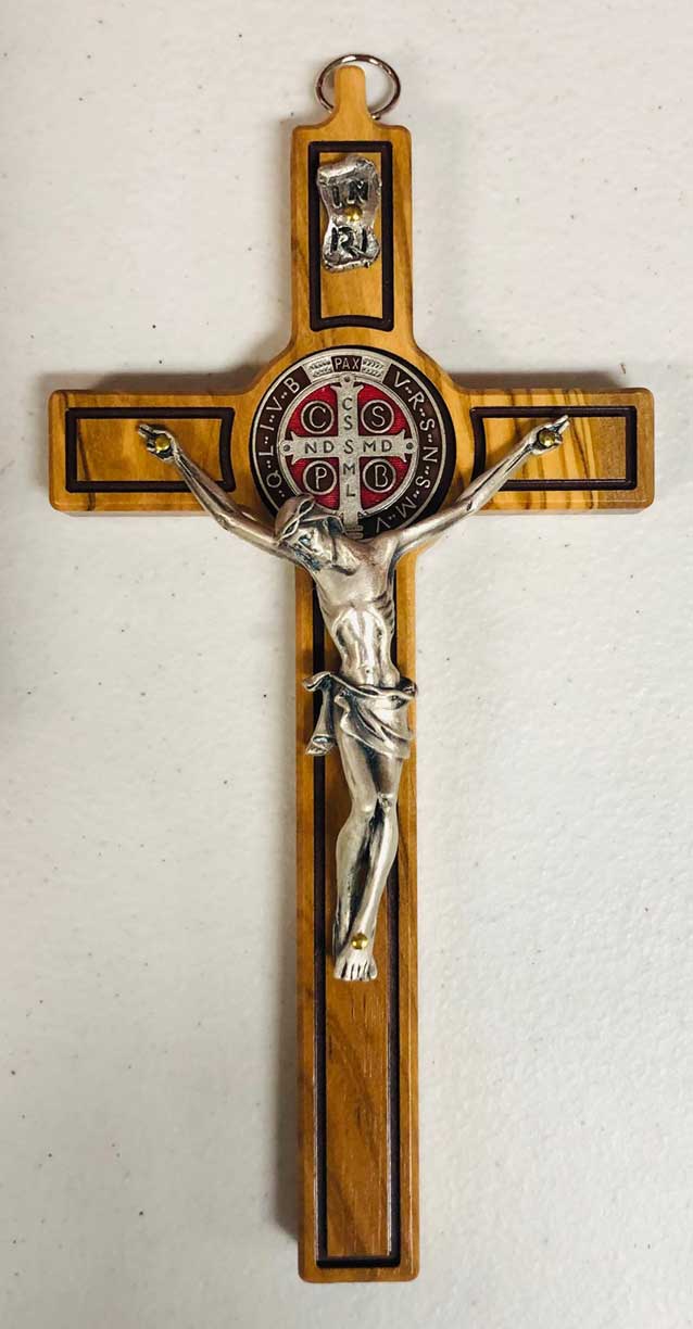 St BENEDICT MEDAL 3TALL CRUCIFIX GOLD PLATED/ BROWN FINISH/ Cruz San  Benito