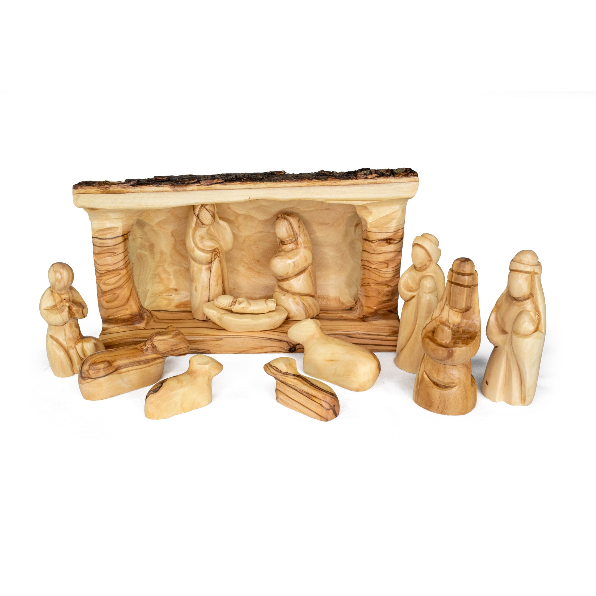 Olive wood Musical Nativity Scene with incense from the Holy Land, store Christmas Nativity Scene, wooden nativity set