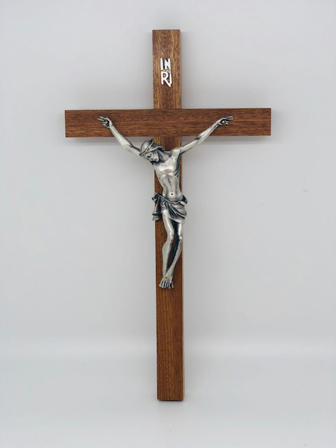 Handmade purchases Crucifix Walnut Wood Cross with Pewter Jesus Christ Corpus Crucifix