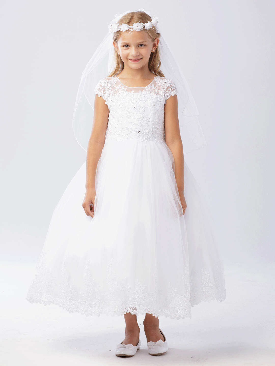 Holy Communion White Gown with Puffed Sleeves – Mia Bambina Boutique