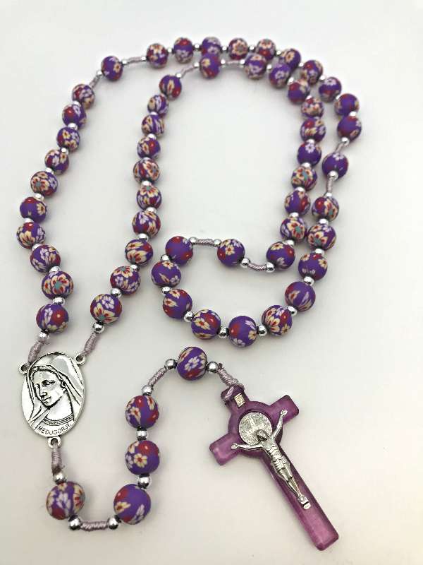 Large Purple Clay Bead Cord Rosary