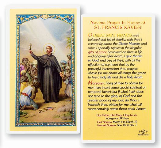 Novena Prayer In Honor Of Saint Francis Xavier Laminated Prayer Card