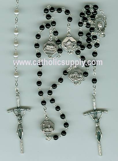 Papal Rosary Beads, Papal Crucifix, JPII Centerpiece, 6MM Hematite Beads