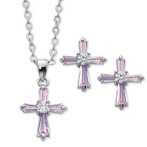 Clear Crystal Cross necklace with Rose Gold Chain