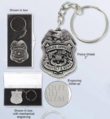 Police Shield Keychain FREE ENGRAVING + SHIPPING!