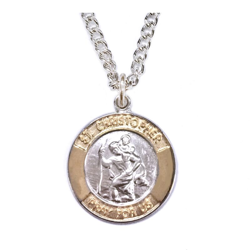 14K Yellow Gold Small Round St Christopher Medal