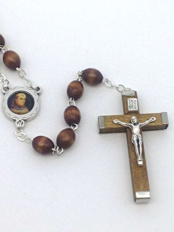 St. Junipero Serra Brown Wood Bead Rosary