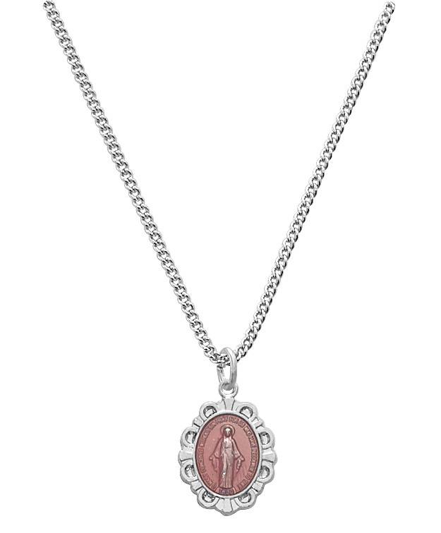 Rose Gold & Sterling Miraculous Medal Necklace