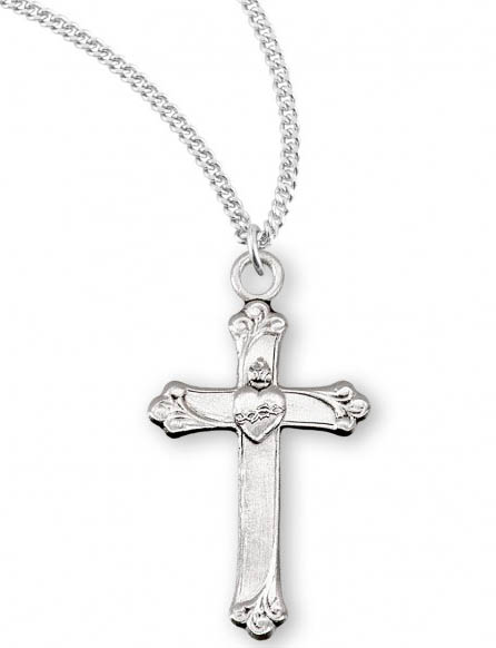 18-Inch Rhodium Plated Necklace with 6mm Light Amethyst Birthstone Beads and Sterling Silver Crucifix Charm.