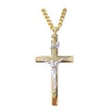 1-3/8" Two-tone 14K Gold Over Sterling Silver Crucifix on 24" Chain