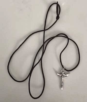 Trinity Cross Necklace on Brown Cord from Italy