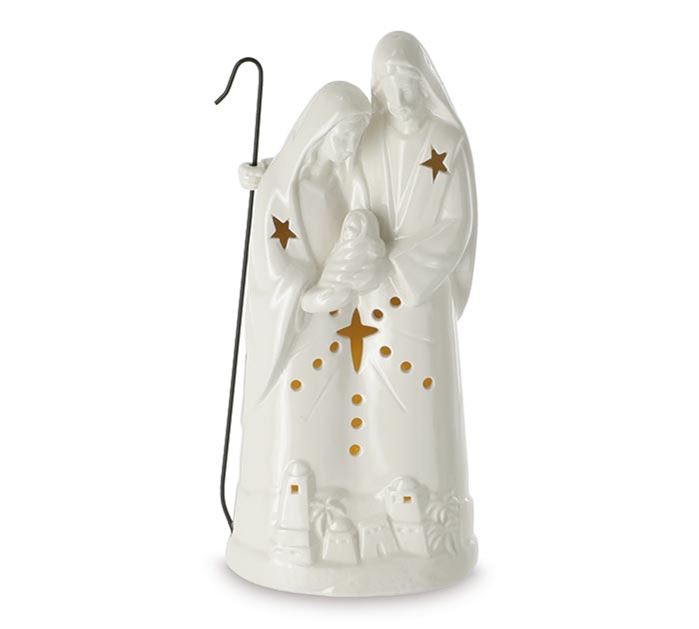 10.75" White Porcelain Lighted Holy Family