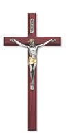 Cherry 10" Wall Crucifix with Silver Corpus