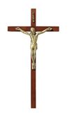 Maple Finish 10" Wall Crucifix With Antiqued Gold Plated Corpus