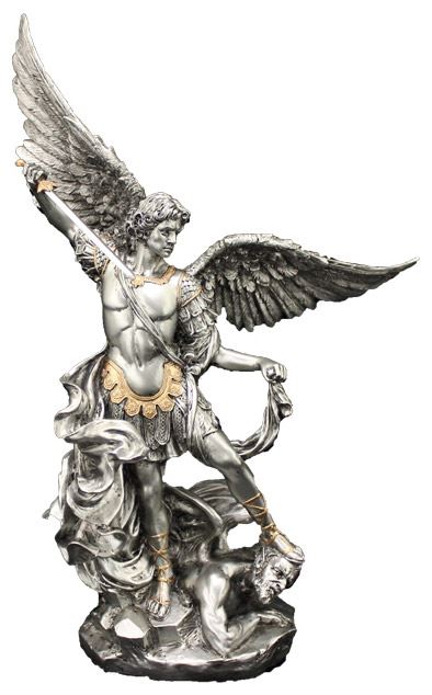 10" St Michael Statue Pewter Style Finish