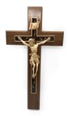 Walnut 10" Wall Crucifix with Floral Overlay