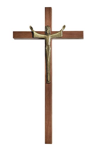 10" Walnut Finish Wall Cross with Antiqued Gold Plated Risen Christ
