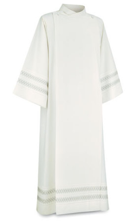 100-77 Front Wrap Alb in Greco Fabric-White Embroidery