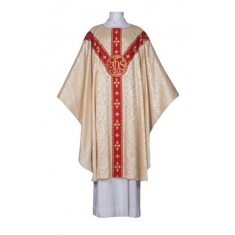 White Red Chasuble - JHS series 101-0930 - Chasuble with plain neckline