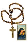10mm Wood Our Lady of Sorrows Rosary w/Holy Card