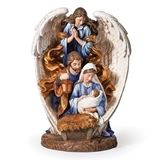 Wrapped in the Wings of An Angel Holy Family Nativity Scene with Blue and Gold Accents