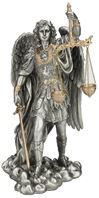 St. Michael with Scales of Justice 11" Statue, Pewter Style Finish w/Gold Trim