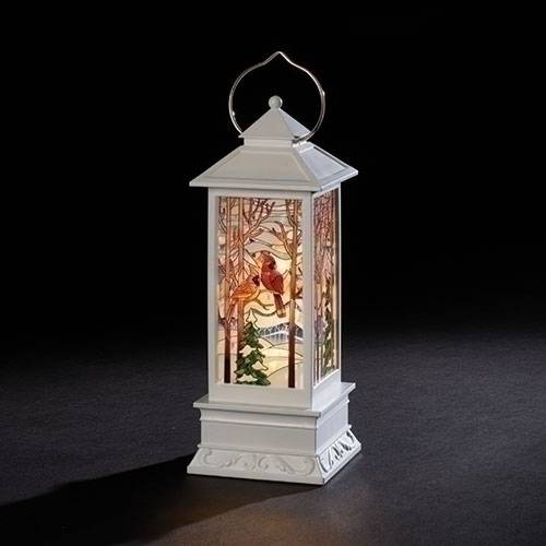 11" Stained Glass Lighted Cardinal Lantern