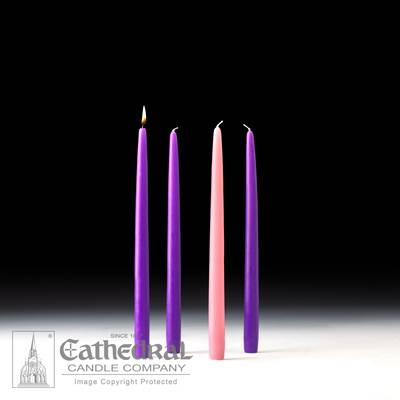 12" Advent Taper 4 Candle Set Purple And Pink 