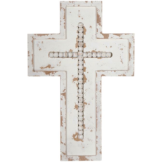 12" White Beaded Wall Cross