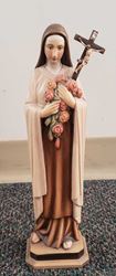 12" St Therese Statue Colored Wood Carved In Lindenwood Made In Italy