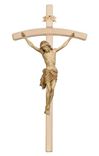 Stained Wood 13"  Wall Crucifix with Bent Cross and 6" Corpus From Italy