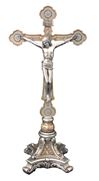 Standing Crucifix with Pewter Finish and Gold Accents, 13" tall