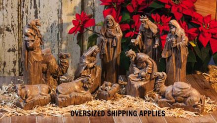14" Scale Wood Carved Look Nativity Set