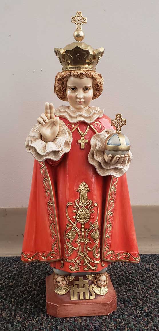 14" Wood Carved Infant of Prague Statue from Italy