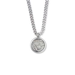 15/16" Round Sterling Silver Soccer Medal with Cross on Back