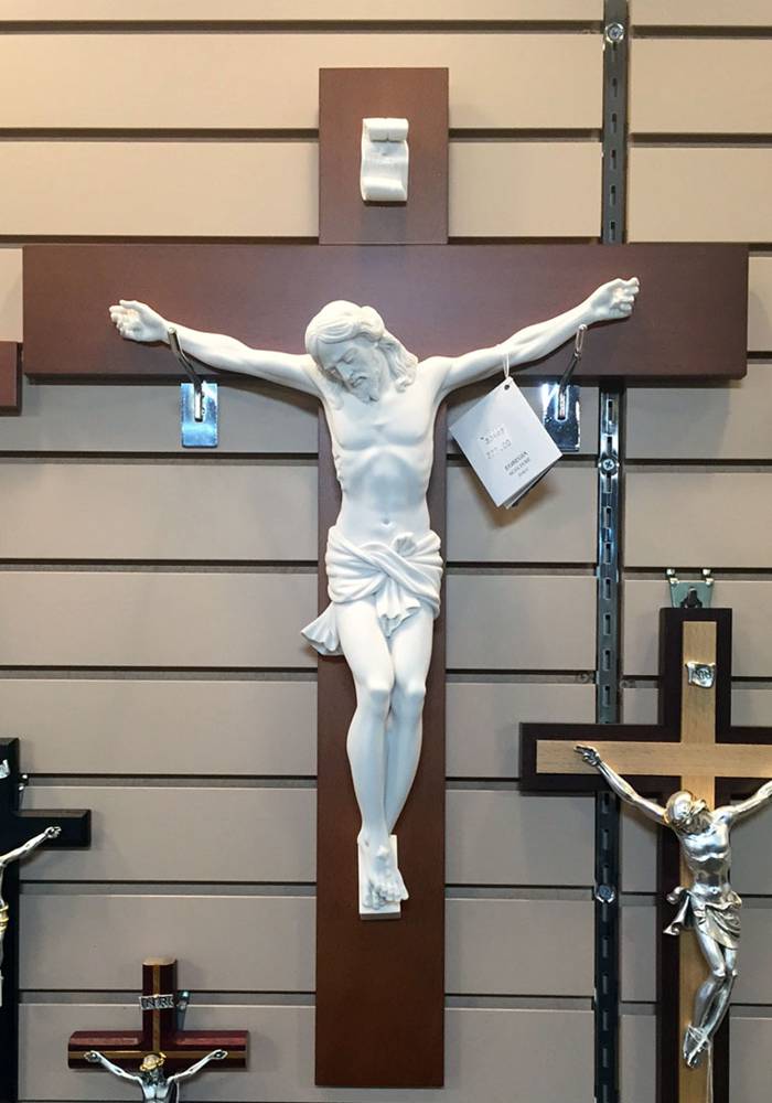 27" Alabaster and Wood Wall Crucifix
