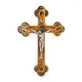 Olive Wood/Mother of Pearl 15" Wall Crucifix with Holy Land Elements