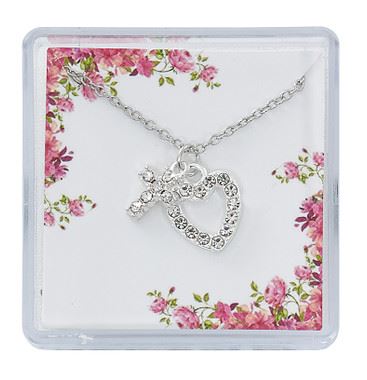 Crystal Cross and Heart Charms on 16" Chain