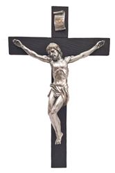 Crucifix with pewter style Corpus with gold highlights on black cross