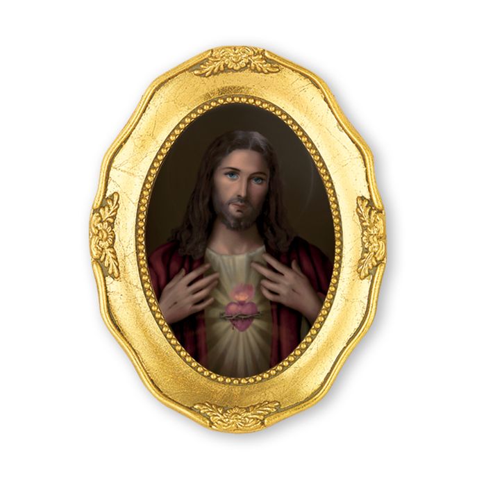 3 1/2" x 4 1/2" Gold Leaf Framed Simeone s Sacred Heart of Jesus Print