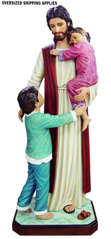 16729 Jesus with 2 Children 4ft Fiberglass Full Color Handpainted