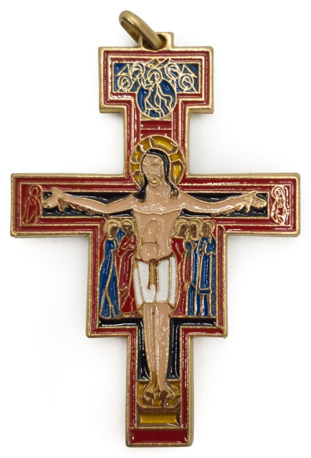 2.5" Red Colored Enamel San Damiano Cross Pendant
