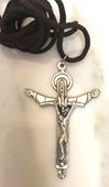 Trinity Cross 2" Oxidized On 16" Cord Necklace