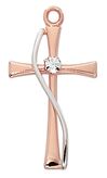 2 Tone Rose Gold Cross with Crystal Stone on 18" Chain