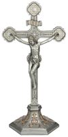 Standing Pewter Colored 22" Crucifix with Gold Accents