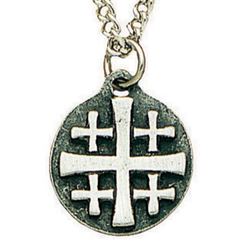 1/2" Jerusalem Cross, Solid antiqued & polished pewter, on 18" chain
