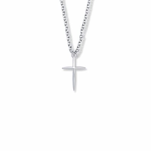 3/4 Inch Sterling Silver Tapered and Pointed Ends Cross Necklace